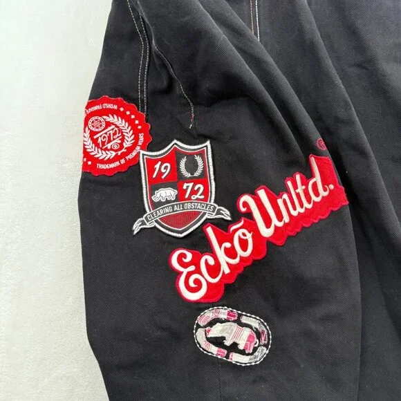 Ecko Unltd Jeans Mens 38x31 Black Baggy Hip Hop Y2K Skater Embroidered